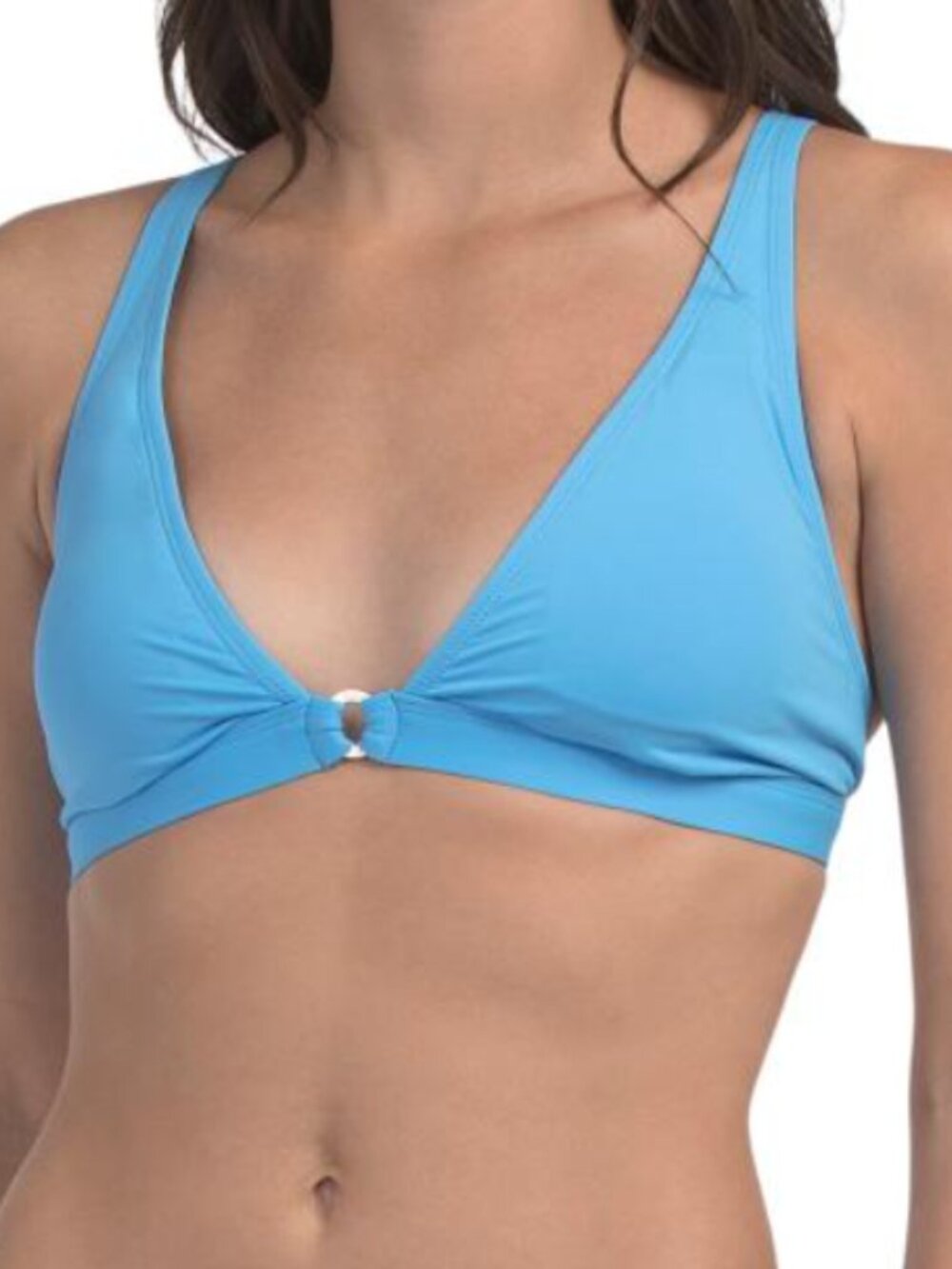 NWT! Anne Cole Ring Plunge Triangle Bikini Top Sky Blue Size L